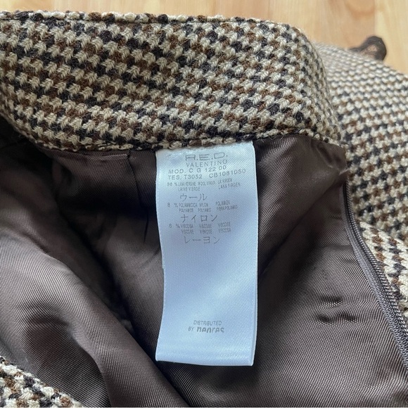 VALENTINO R.E.D Houndstooth Print Brown Wool Lace Inset Pleated Skirt IT 38 US 2 - Picture 8 of 10